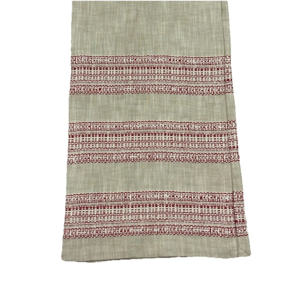 Williams Sonoma France Stripe Table Runner Flax Red Port Rouge 108 X‎ 16